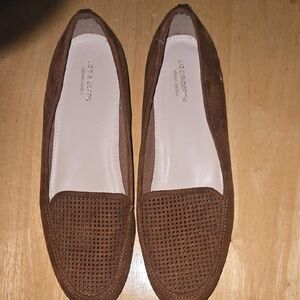 Liz Claiborne Brown Suede Flats with Perforated Design Good Condition